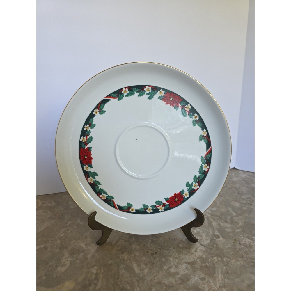 TIENSHAN DECK The‎ HALLS 10 3/4"  Chip & Dip Platter-Lip Poinsettia Ribbons